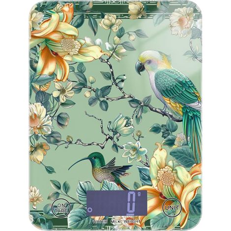 Balance alimentaire portable de style bohème avec fleur et oiseau vert (1/5)