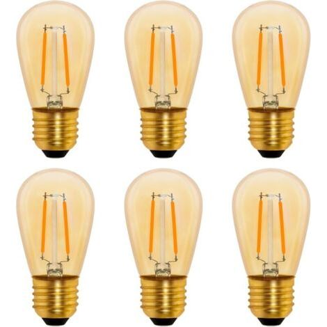 BUNTHAUS S14 Vintage E27 Glühlampe mit Glühfaden, 1 W, bernsteinfarben, Edison-Ersatz für 10-W-Glühlampen, nicht dimmbar, warmweiß (2200 K), 220 V Wechselstrom, 6er-Pack