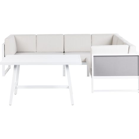 Conjunto de jardín moderno con mesa de centro de aluminio blanco cojines blanco crema Castella/Fratte (1/5)