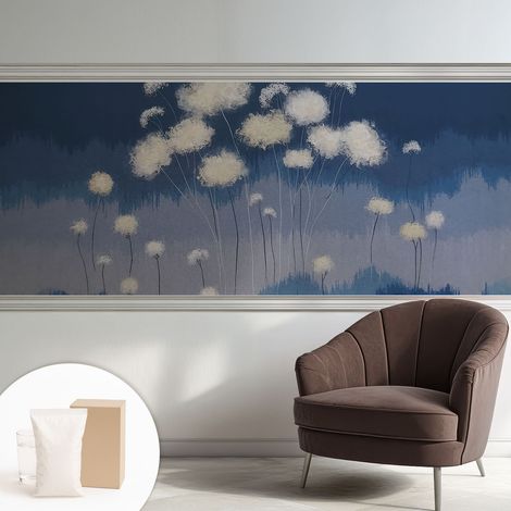Papier peint intissé décoratif avec motifs pour salon et chambre a motif - Colle incluse gratuite Pissenlits blancs 250x104 cm (1/5)