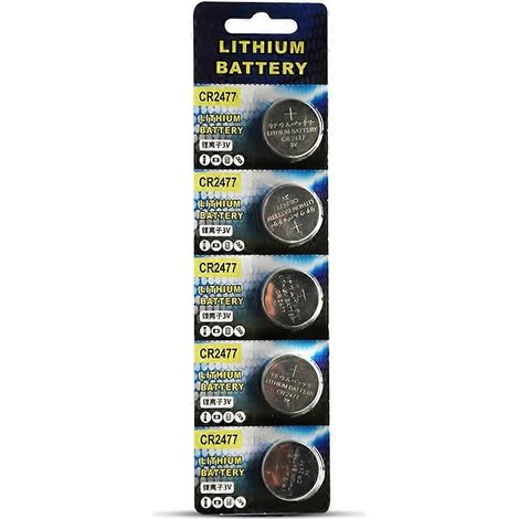 Lot de 5 piles bouton CR2477 3V au lithium pour montres, calculatrices, télécommandes et clés de voiture. (1/5)