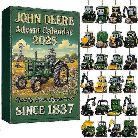 Calendrier de l'Avent John Deere 24 jours 2025 - Décoration de sapin de Noël en forme de tracteur - Pendentif acrylique 2D - Cadeau de Noël (1/3)