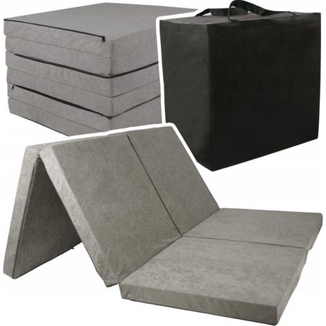 Faltbare 2-Personen-Matratze – waschbarer Bezug – 195 cm x 120 cm x 7 cm – grau