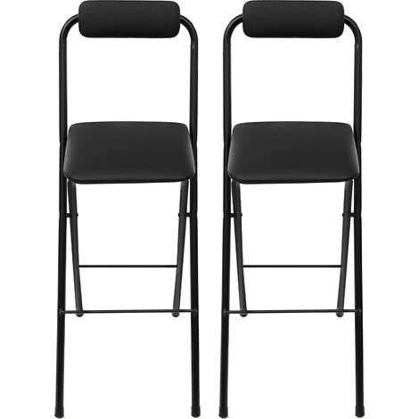 Lot de 2 Tabouret Pliant de 75cm avec Dossier et Repose-Pieds, pour Cuisine, Salle à Manger, Bureau, Tabouret de Bar Pliable, noir (1/5)