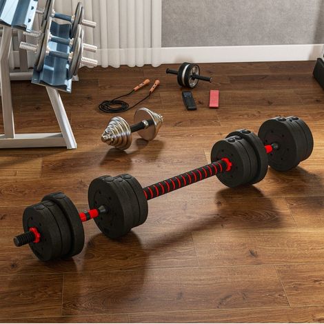 Haltères réglables 2 en 1 20 kg convertibles en barre de musculation, métal et HDPE noir HAVRYA (1/5)