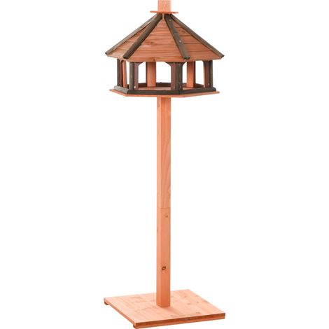 Vogelhaus mit Ständer wetterfestes Vogelfutterhaus mit wetterfestem Dach Futterhaus aus Holz für Wildvögel Ø52 x 130H cm Natur