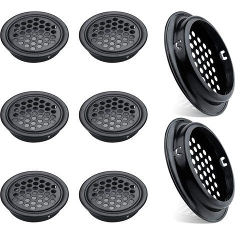 Lot de 8 (53mm Noir)Grilles d'aération Rondes en Acier Inoxydable pour Cuisine Meubles Bouche aération INOX
