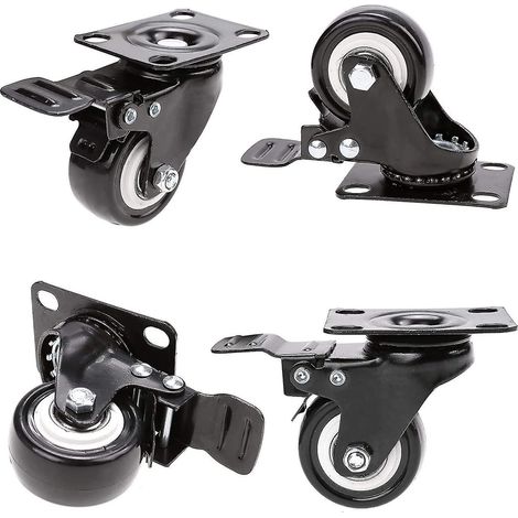 4 roulettes pivotantes avec frein, 50 mm, en caoutchouc, pour meubles, capacité de charge 400 kg, noir. Idée cadeau idéale. (1/5)