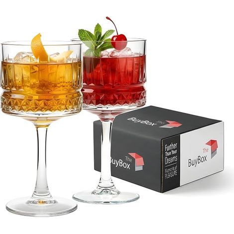 Vintage Coupe Glasses (500 ml/17 oz) Large Cocktail Glasses, Champagne or Martini, Aperol Spritz, Square Wine, Red Crystal, Glass Bowls (1/3)