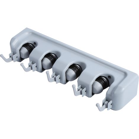 Wandmontierter Halter für Küchenmopp und Besen, Organizer, Aufbewahrungsständer (4 Positionen und 5 Haken) (1/5)
