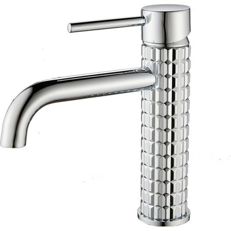 Grifo de lavabo, grifo de baño, grifo monomando para lavabo, latón, grifo de agua fría y caliente – plata (perfil bajo) (1/5)