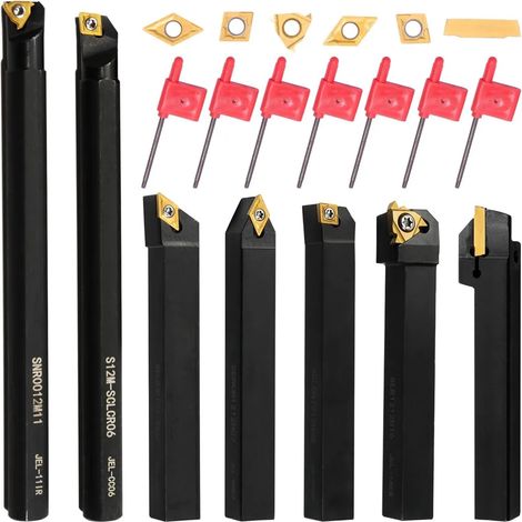 Set di utensili per tornitura da 21 pezzi, barra di alesatura per tornio da 12 mm, portautensili per tornitura con inserti in metallo duro indicizzabili (1/5)