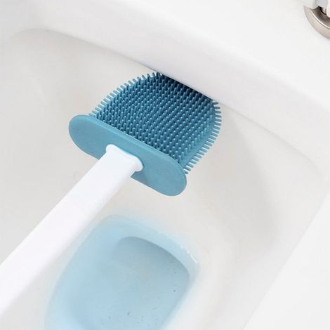 Ensemble de brosses de toilette japonaises murales, brosse de salle de bain sans angles morts, long manche, poils doux, article de toilette quotidien indispensable, bleu. (1/5)