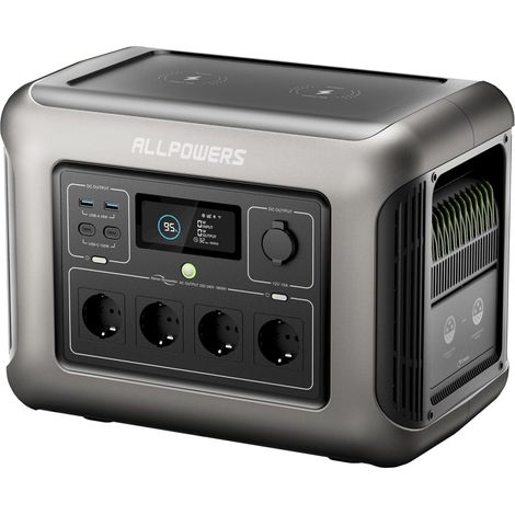 ALLPOWERS R1500 Station d'alimentation portable, batterie LiFePO4 1152 Wh avec 1800 W (pointe 3000 W), générateur solaire de sortie AC, 43 dB, fonctionnement silencieux, alimentation de secours mobile (1/5)