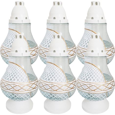 Vela tipo farol Karen grande, blanca y dorada, 6 unidades (1/5)