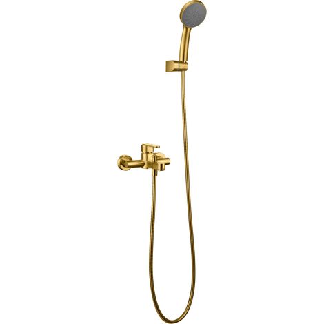 IMEX Miscelatore vasca-doccia Serie ROMA mit robustem Messingkörper 180 cm flexiblem Metall-Schlauch ABS-Duschhalter Keramikkartusche Ø35 mm PVD-Beschichtung in gebürstetem Gold – Modell Imex-BDR0