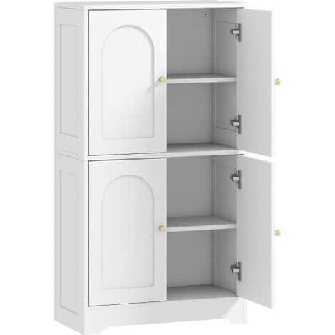 White 4-Door Kitchen Storage Cabinet with Adjustable Shelves for Organized Cooking Space