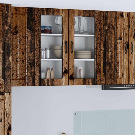 vidaXL Cabinet en verre mural LUCCA Bois ancien 80 x 31 x 80 cm (1/5)