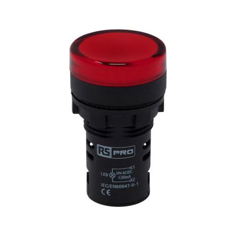 Voyant lumineux LED RS PRO Rouge 24V c.a. / V c.c., Ø découpe 22mm, Montage panneau, IP65 ( Prix pour Paquet de 5 )