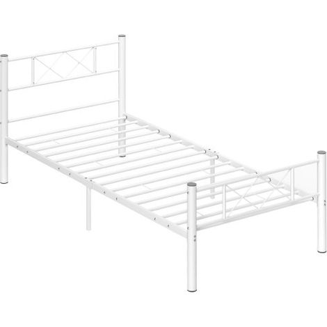 Cadre de lit pour matelas 200 x 90 cm, hauteur 88 cm, cadre de lit simple en acier, pour chambre à coucher, chambre d'amis, blanc (1/5)