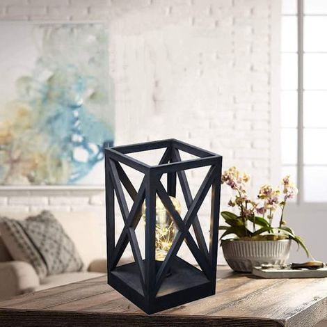 Lampe de table lanterne vintage à LED, alimentée par piles et avec minuterie - Style rustique champêtre pour salon, chambre, patio, terrasse, jardin (1/5)