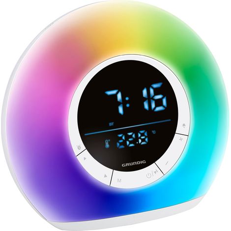 Réveil Lumineux – Réveil Connecté avec Radio et Bluetooth – Lampe avec Écran LED – Lampe de Chevet – Blanc
