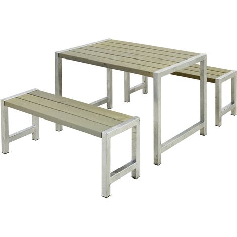 Plus Cafegarnitur Tisch und 2 Bänke Druckimpräg. RAL 7023 Graubraun