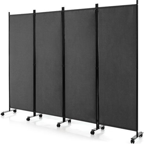 Goplus – Paravent pliant 4 panneaux 225x173cm avec roulettes – Cadre en métal – Tissu polyester non transparent – Pour bureaux, hôpitaux, maisons