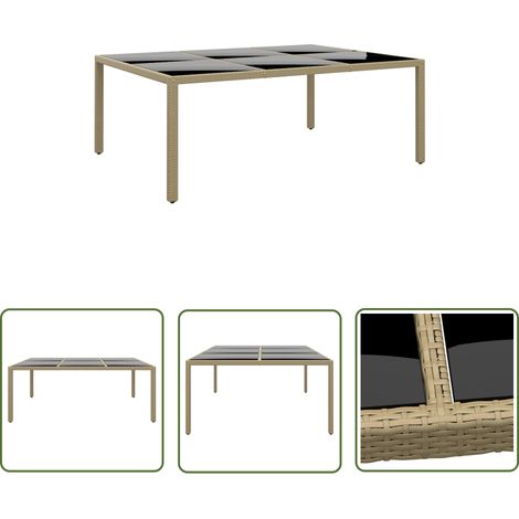 The Living Store Gartentisch 200x150x75 cm Hartglas und Poly Rattan Beige - Gartentisch - Outdoor-Tisch - Polyrattan Tisch - Gartenmöbel - Terrassenmöbel (1/5)