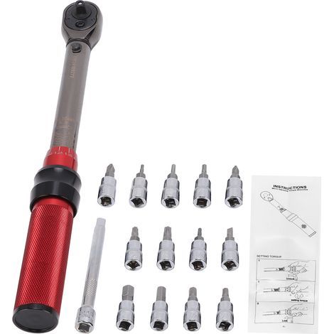 Jeu de 15 clés dynamométriques à clic, entraînement 1/4 pouces, kit d'entretien 2,5 à 30 Nm, kit d'outils à cliquet 72 dents pour VTT, vélo électrique, moto (1/5)