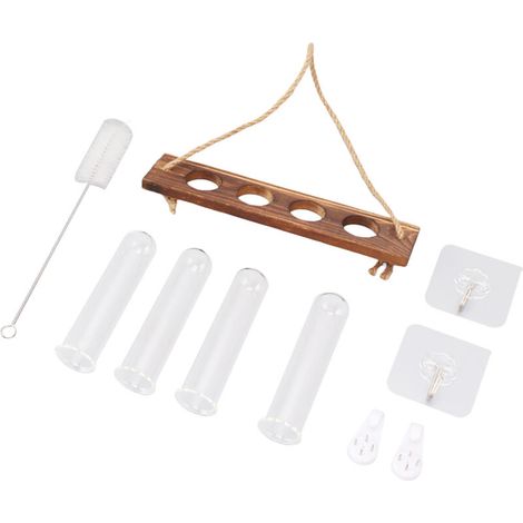 1 niveau 4 trous Station de propagation des plantes Tenture murale Plante Terrarium avec support en bois Mini Tube à essai Couleur rétro (1/5)