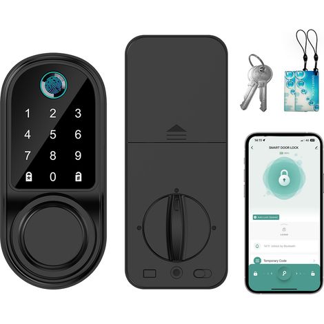 Candado inteligente de combinación: Bluetooth, cerradura electrónica por huella dactilar, desbloqueable con llave y tarjeta. (1/5)