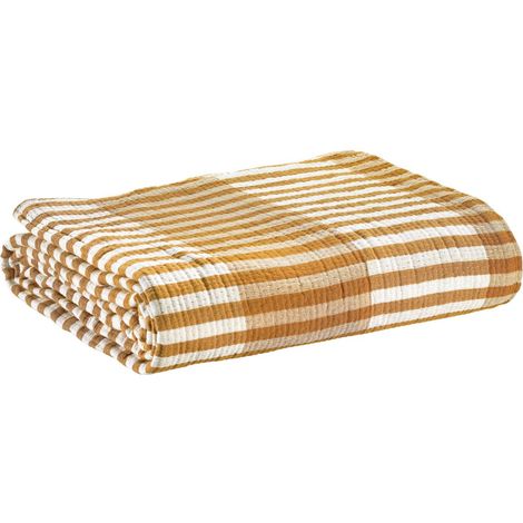 VIVARAISE - Jeté de lit Calista en coton 100% - Motif safran rayé - 240 x 260 cm (1/4)