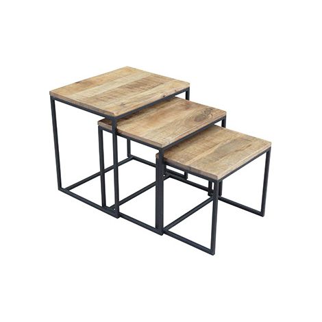 Lot de 3 tables gigognes industrielles en bois et métal