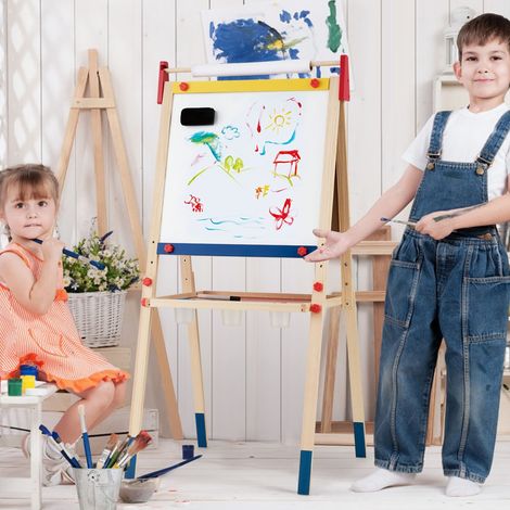 Chevalet 3 en 1 pour Enfants avec Rouleau de Papier Tableau Magnétique Blanc et Noir Accessoires 60x55x1125-1245cm CW3902 Maison Chic (1/4)