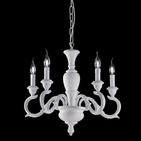 Lámpara de araña de madera blanca Shabby cinco luces 50x h50 cm
