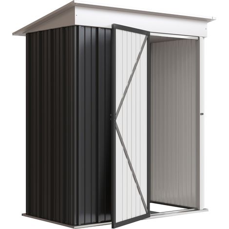Abri de jardin, abri à outils extérieur en tôle ondulée, design mural, étagères réglables, porte verrouillable, gris foncé