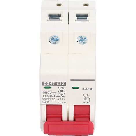 Disjoncteur bipolaire basse tension, pouvoir de coupure de 6000 A, montage sur rail DIN, 16 A CC 1000 V (1/5)