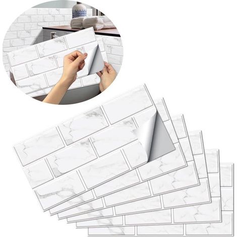 12 pegatinas para azulejos, Azulejos adhesivos, Azulejos autoadhesivos, Adhesivos de pared, Azulejos decorativos adhesivos, 15 x 30 cm, Blanco (1/5)