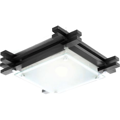 Plafonnier bois verre satiné salon chambre éclairage design spots anguleux