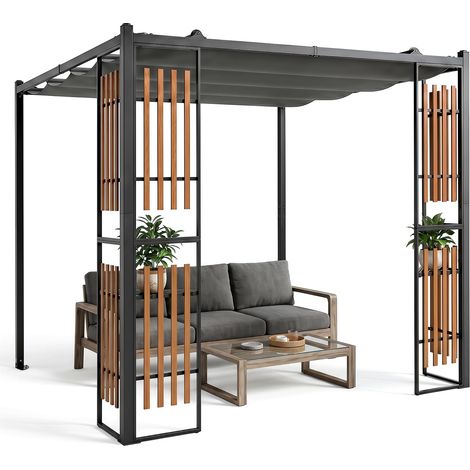 COSTWAY Gazebo da Giardino, Gazebo da Esterno con 2 Paraventi, Copertura Avvolgibile, Struttura Metallica e 8 Picchetti per Mercatini, Fiere e Campeggio, 230 x 230 x 220 cm (Stile 2) (1/5)