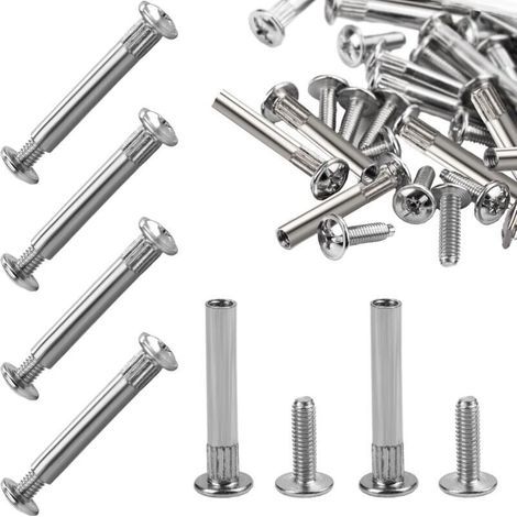 Pack of 100 nickel-plated M4 screws - 41 to 50 mm (50 furniture screws, 50 socket screws) - Body connector with socket for furniture (1/5)