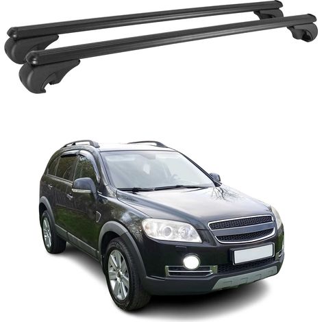 OMAC Aluminium Dachträger Querträger für Chevrolet Captiva 2006-2016 – TÜV / DIN 75302:2019 – Abschließbar – Max. 75 kg – 2 Stangen Schwarz (1/5)