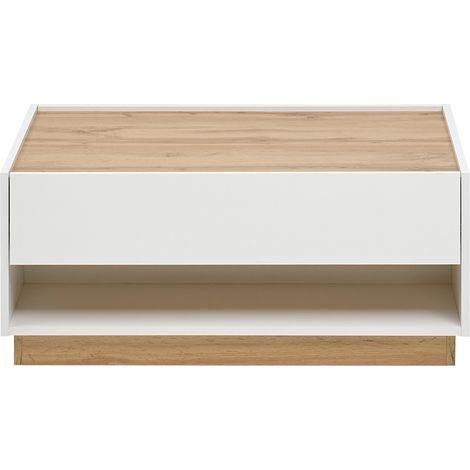 Couchtisch modern CRISP-61 in weiß mit Absetzungen in Wotan Eiche Nb., B/H/T: ca. 90/38/60 cm (1/4)
