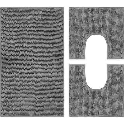 Set Tappeti Bagno Parure 3 Pezzi Super Morbido Con Fondo Antiscivolo Grigio