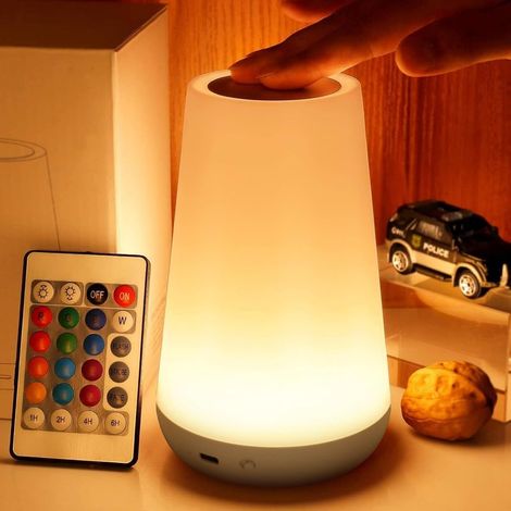Veilleuse tactile à intensité variable pour chambre, lampe de chevet portable, 5 niveaux de luminosité et 13 couleurs RVB, idéale pour chambre de bébé, chambre ou salle de bain (1/5)