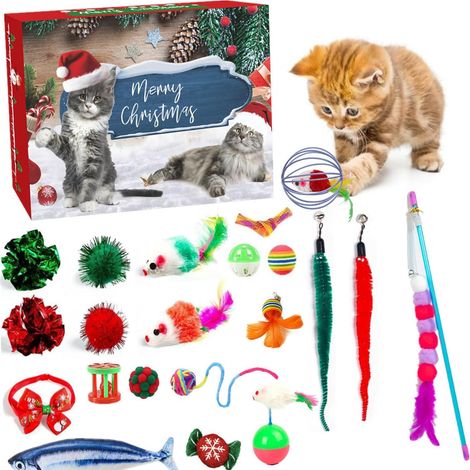 Adventskalender für Katzen 2026 - 24-tägiger Weihnachts-Countdown-Kalender - verschiedene interaktive Katzenspielzeuge für Wohnungskatzen. (1/5)