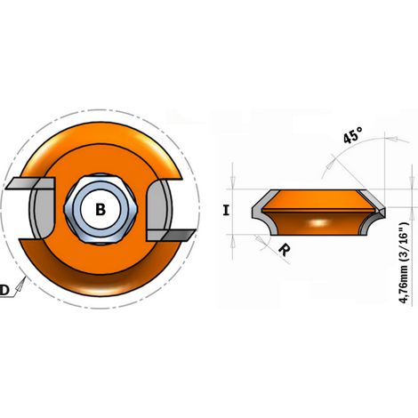822.029.11 FRESA CIRCULAR HW Z2 F=8 D=38X12,7 R4,75 Y BISEL 45°