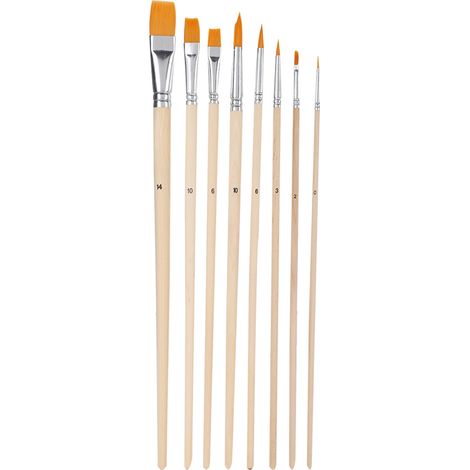 Lot de 8 pinceaux plats en nylon à manche en bois pour peinture à l'eau, acrylique, gouache et huile (1/5)