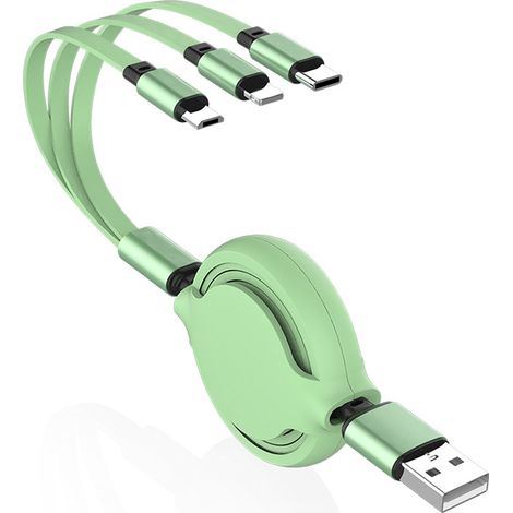 Câble de charge rétractable 3 en 1, câble de données extensible à charge rapide, compatible connecteurs 8 broches, Micro USB et USB-C/Type-C, multiple et pratique pour tous vos appareils (1/5)